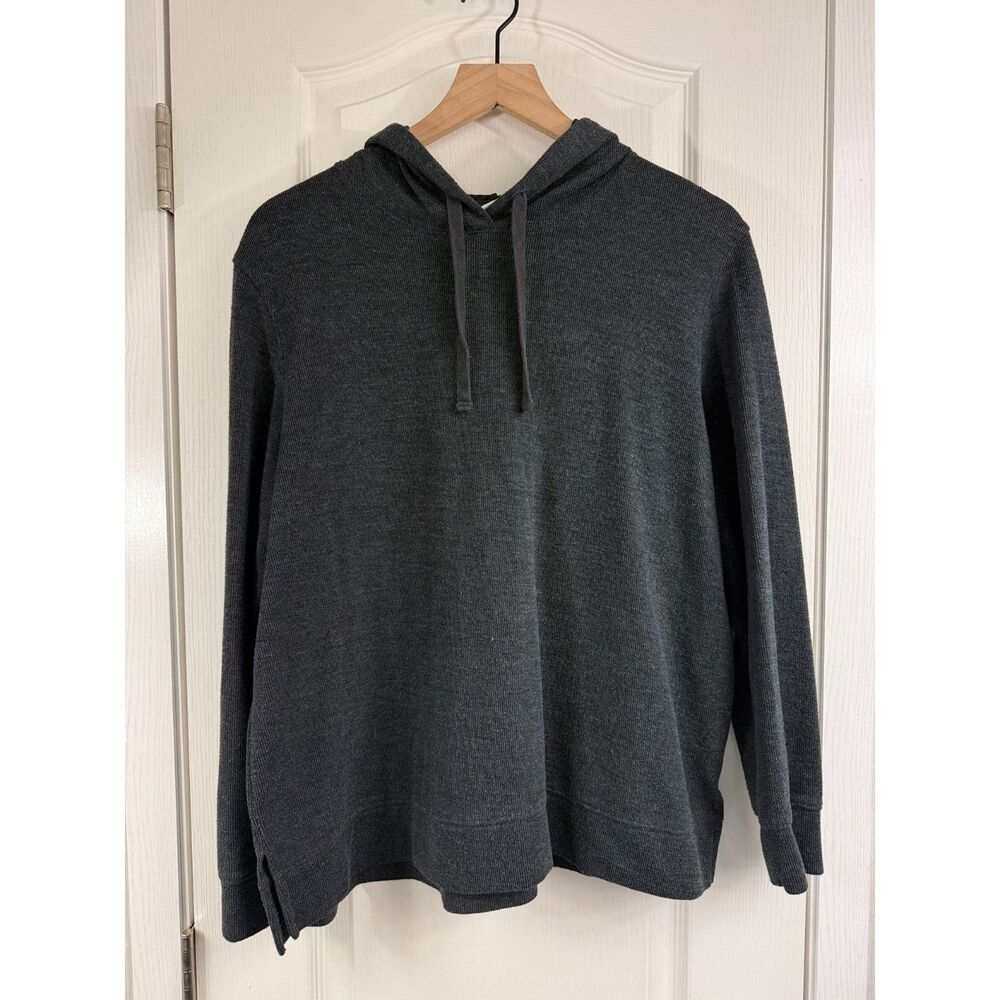 Old Navy Women's L Ribbed Pullover Hoodie Charcoal Gray Drawstring Casual Top
